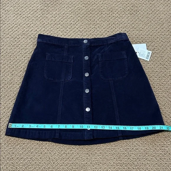Urban Outfitters Navy Blue A-Line Velvet Mini Skirt Medium Patch Pockets - Picture 14 of 14